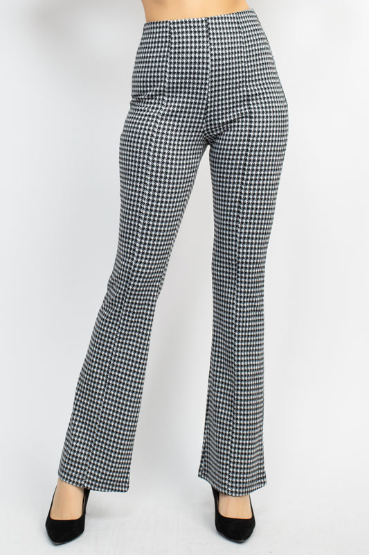Women's Flare Leg Pants Plaid Bell Bottom Houndstooth High Waist Casual Lounge