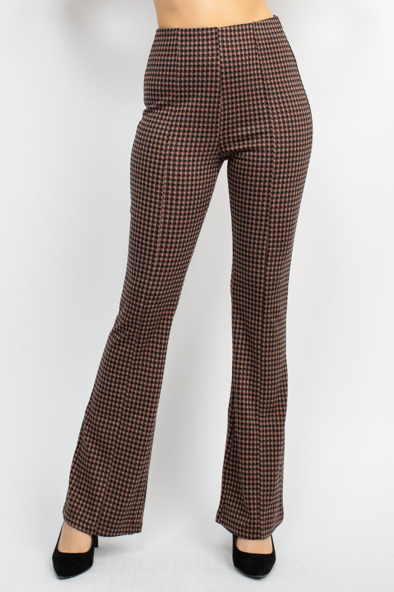 Women's Flare Leg Pants Plaid Bell Bottom Houndstooth High Waist Casual Lounge