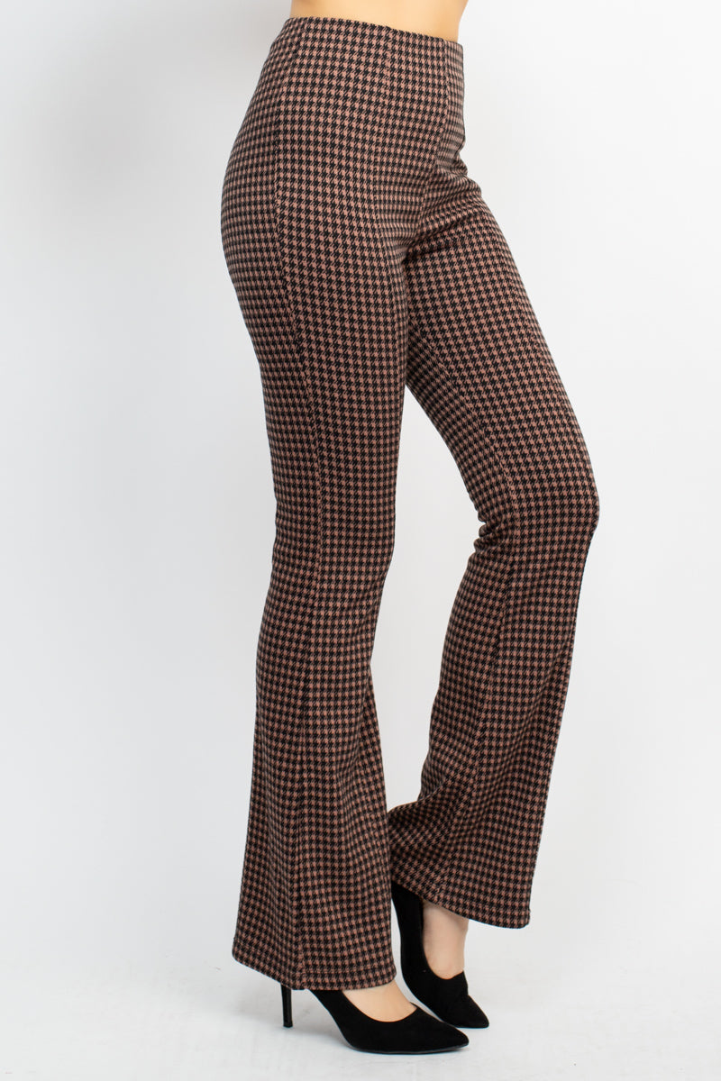 Women's Flare Leg Pants Plaid Bell Bottom Houndstooth High Waist Casual Lounge