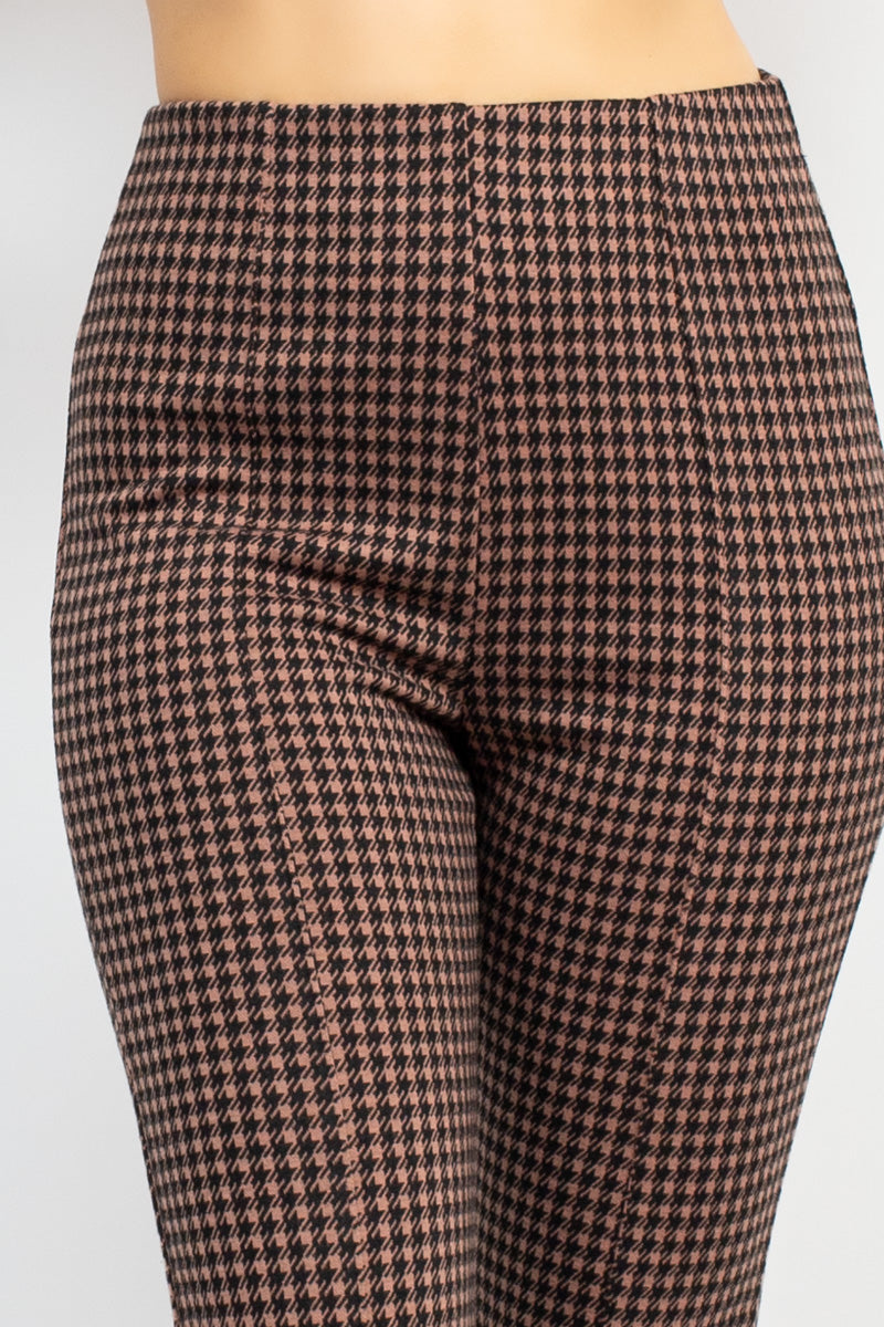 Women's Flare Leg Pants Plaid Bell Bottom Houndstooth High Waist Casual Lounge