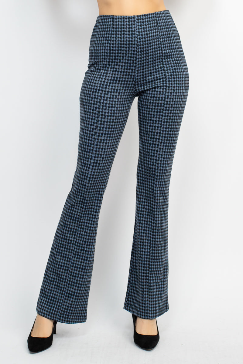 Women's Flare Leg Pants Plaid Bell Bottom Houndstooth High Waist Casual Lounge