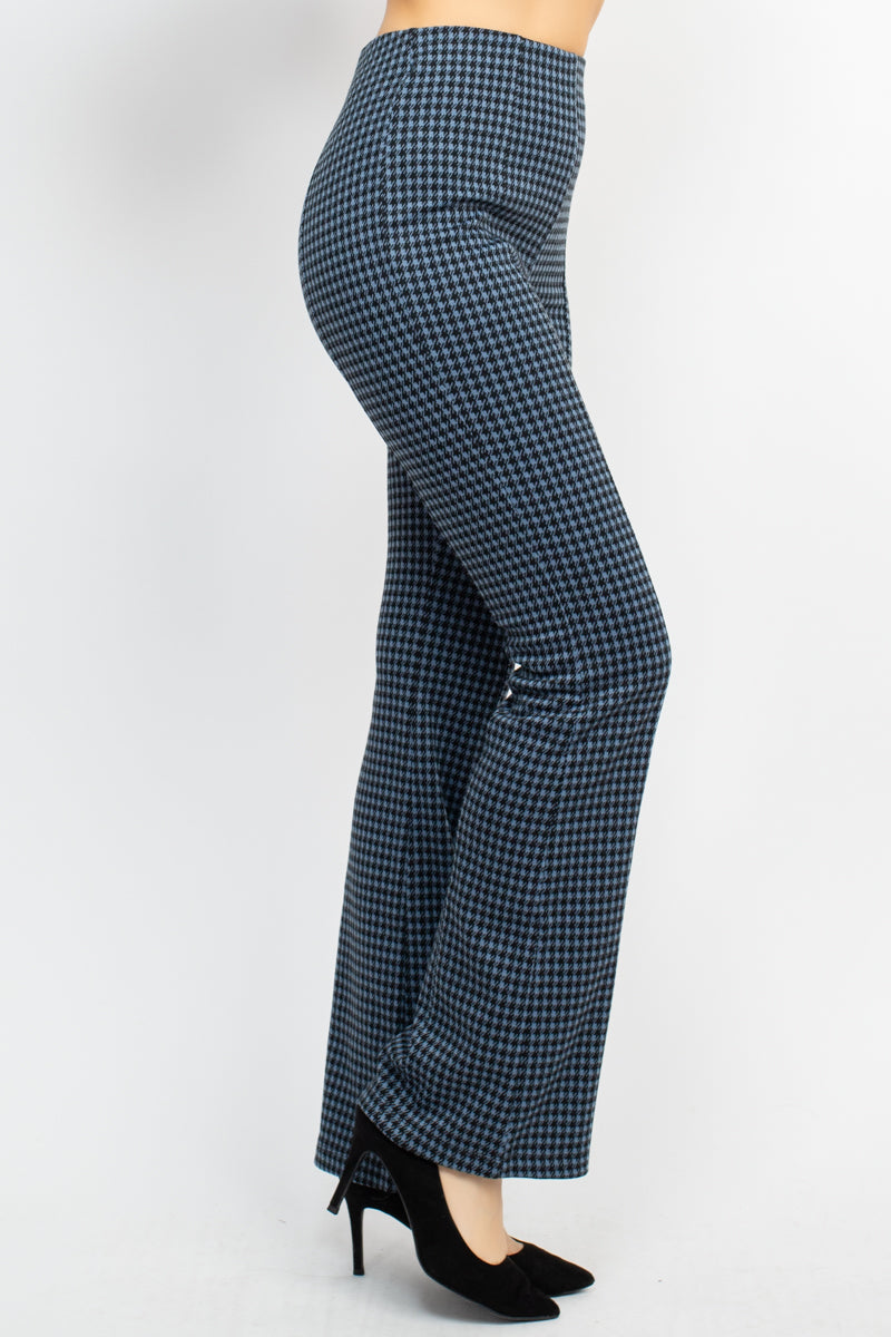 Women's Flare Leg Pants Plaid Bell Bottom Houndstooth High Waist Casual Lounge