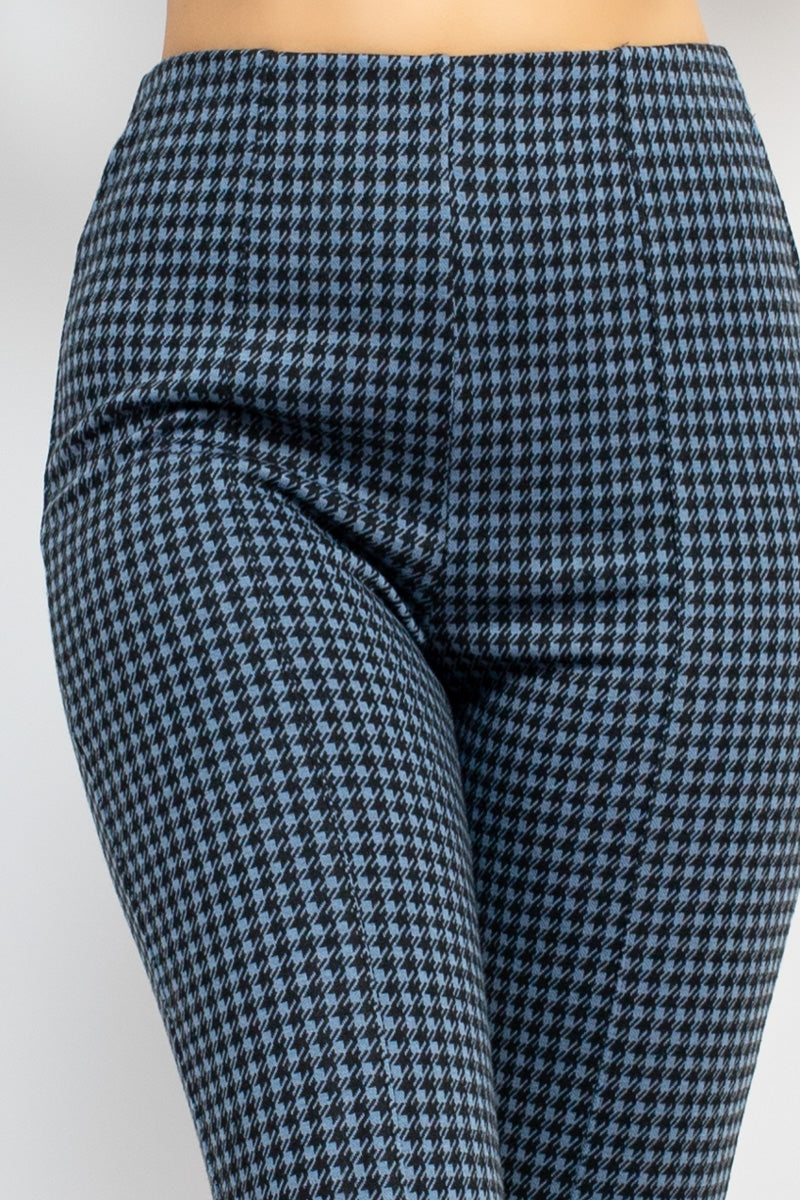 Women's Flare Leg Pants Plaid Bell Bottom Houndstooth High Waist Casual Lounge