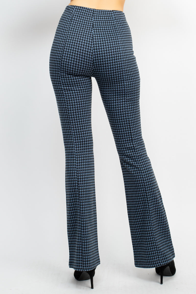 Women's Flare Leg Pants Plaid Bell Bottom Houndstooth High Waist Casual Lounge