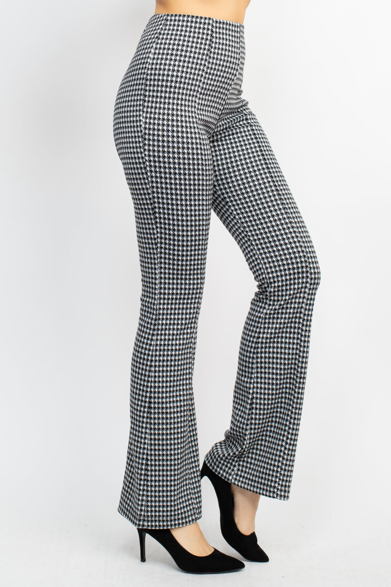 Women's Flare Leg Pants Plaid Bell Bottom Houndstooth High Waist Casual Lounge