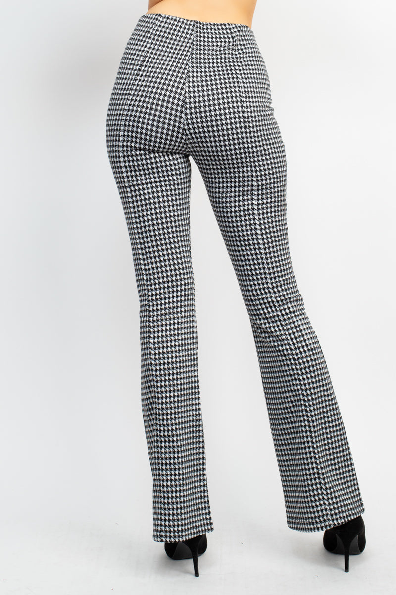 Women's Flare Leg Pants Plaid Bell Bottom Houndstooth High Waist Casual Lounge