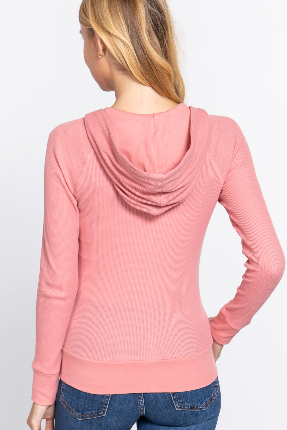 Women's Thermal Hoodie Sweatshirt Jacket Long Sleeve Full-Zip Pockets - Pink