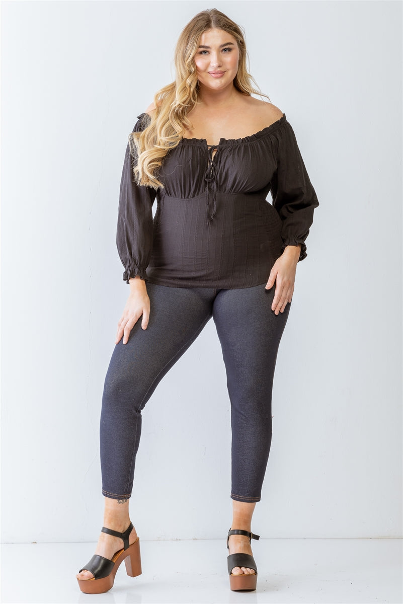 Women Self-tie Neck Cotton Top Embroidery Smocked Back Soft T Shirt (1X,2X,3X)