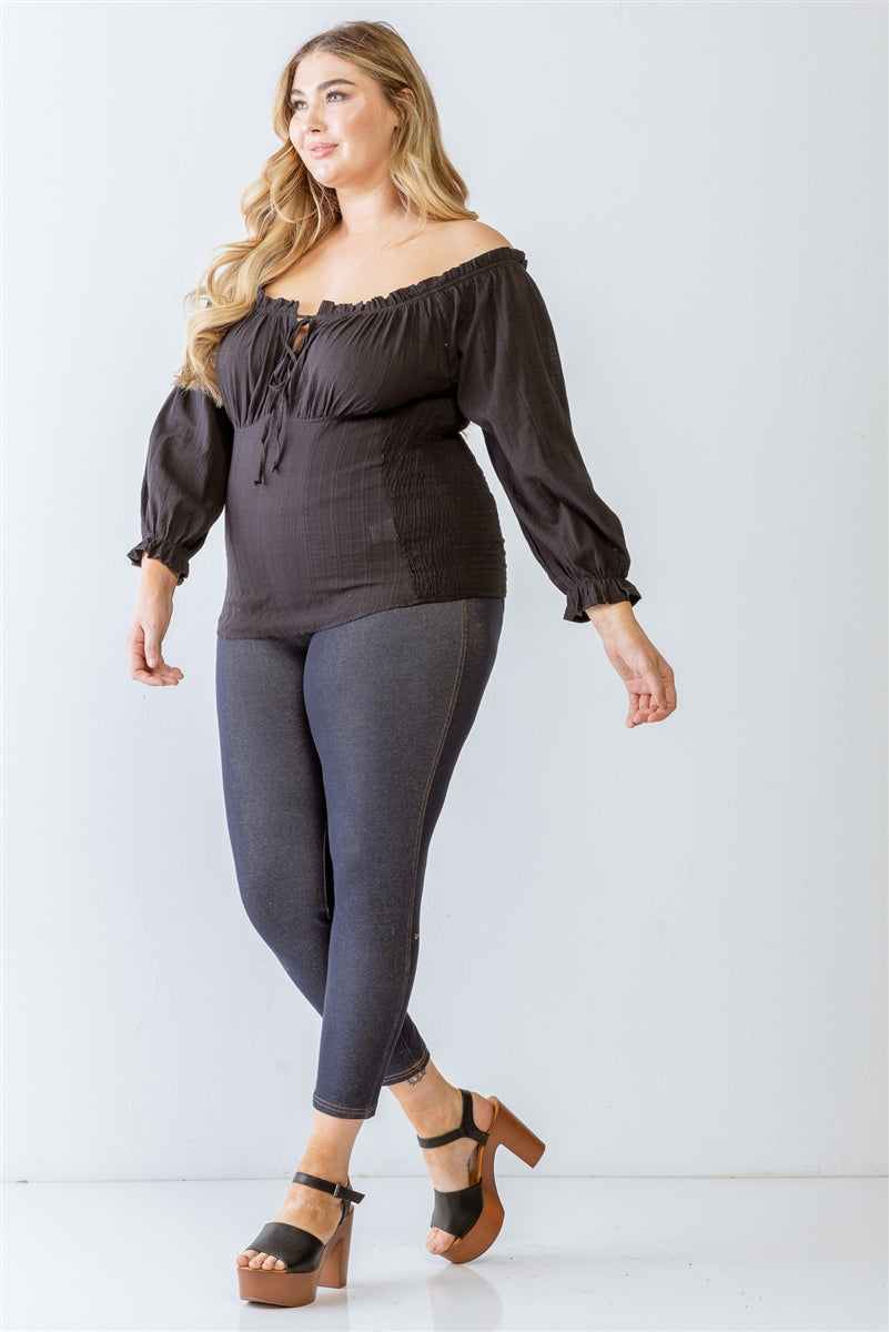 Women Self-tie Neck Cotton Top Embroidery Smocked Back Soft T Shirt (1X,2X,3X)