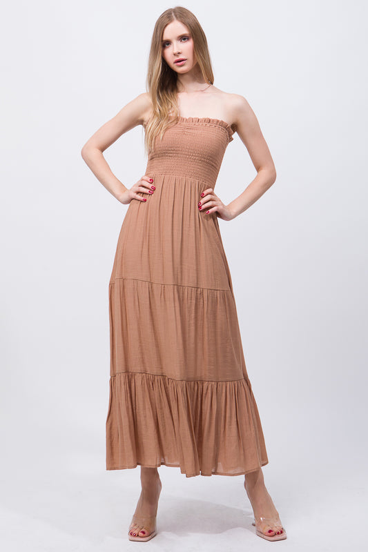 Women's Sleeveless Tube Top Strapless Maxi Dress - Clay