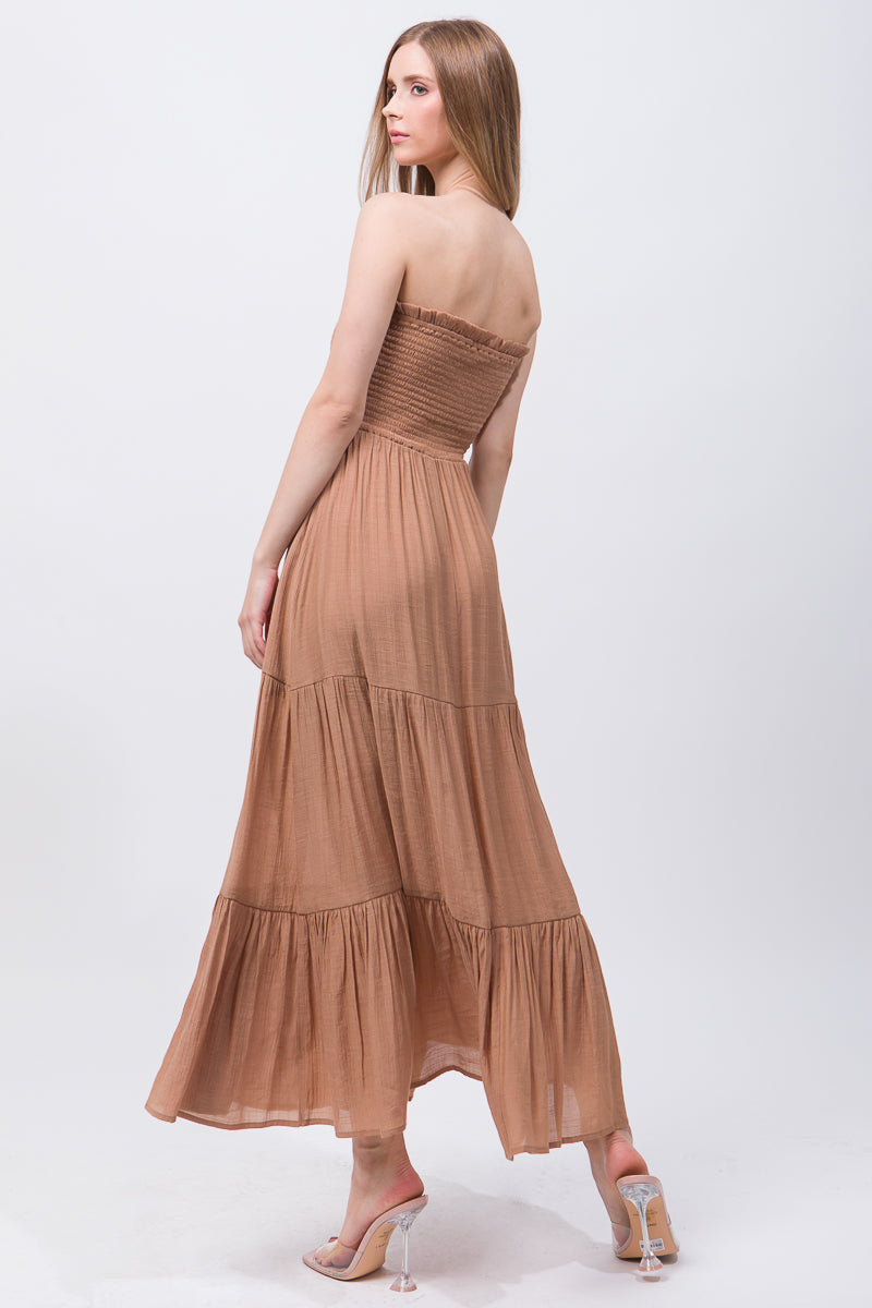 Women's Sleeveless Tube Top Strapless Maxi Dress - Clay