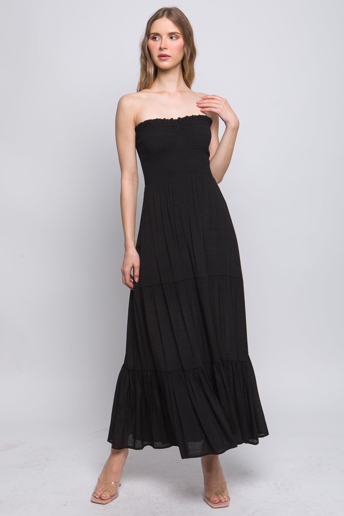 Women's Sleeveless Tube Top Strapless Maxi Dress - Black