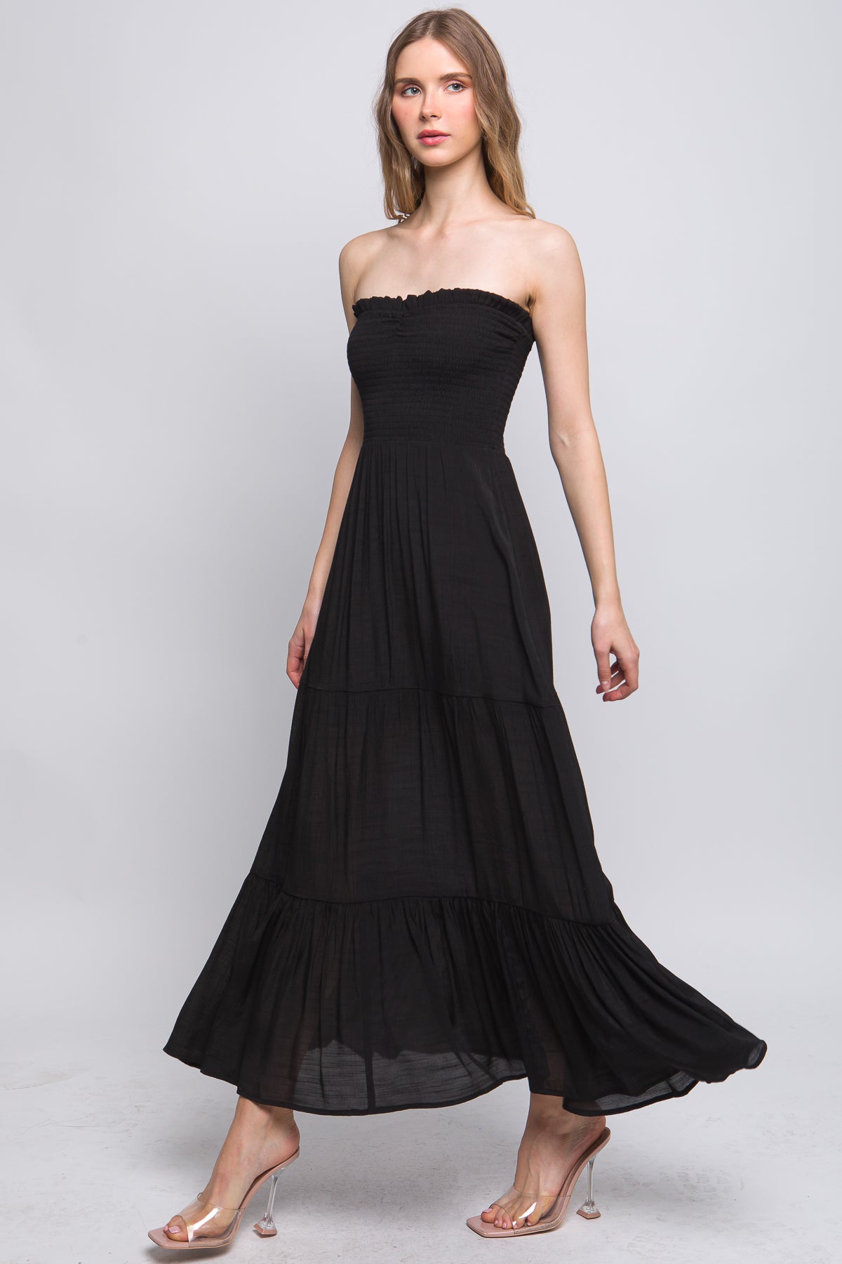 Women's Sleeveless Tube Top Strapless Maxi Dress - Black
