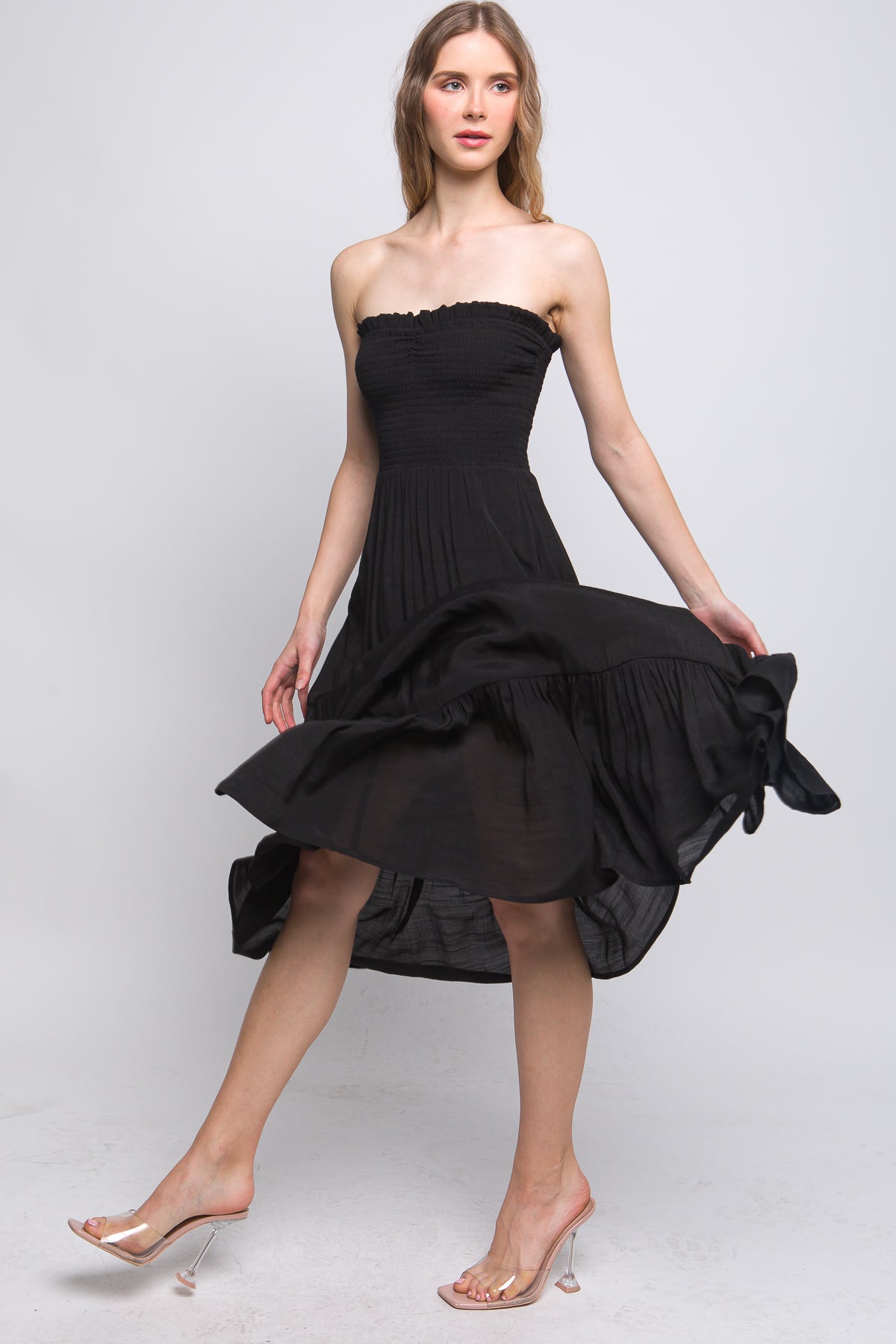 Women's Sleeveless Tube Top Strapless Maxi Dress - Black