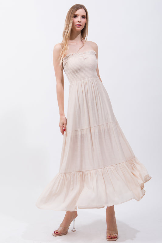Women's Sleeveless Tube Top Strapless Maxi Dress - Natural
