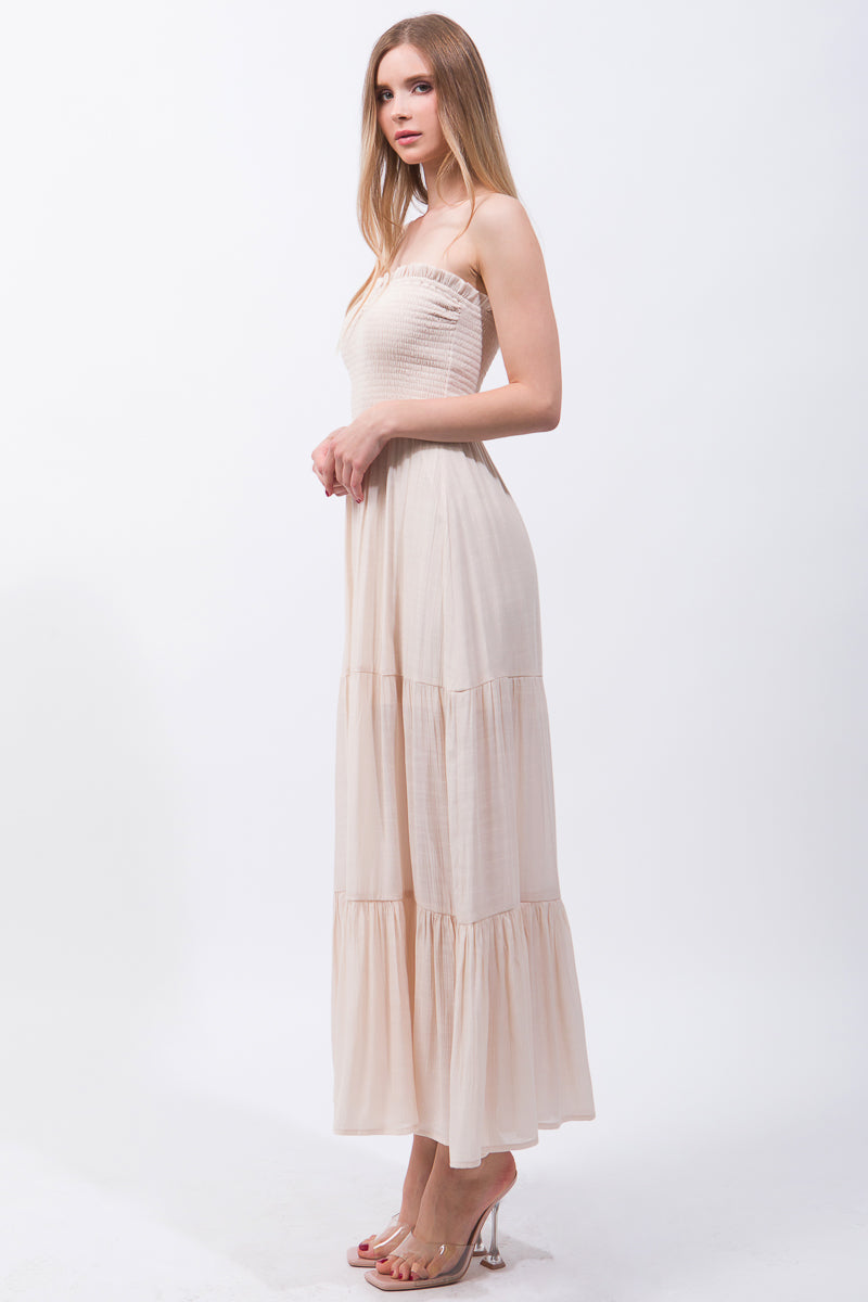 Women's Sleeveless Tube Top Strapless Maxi Dress - Natural
