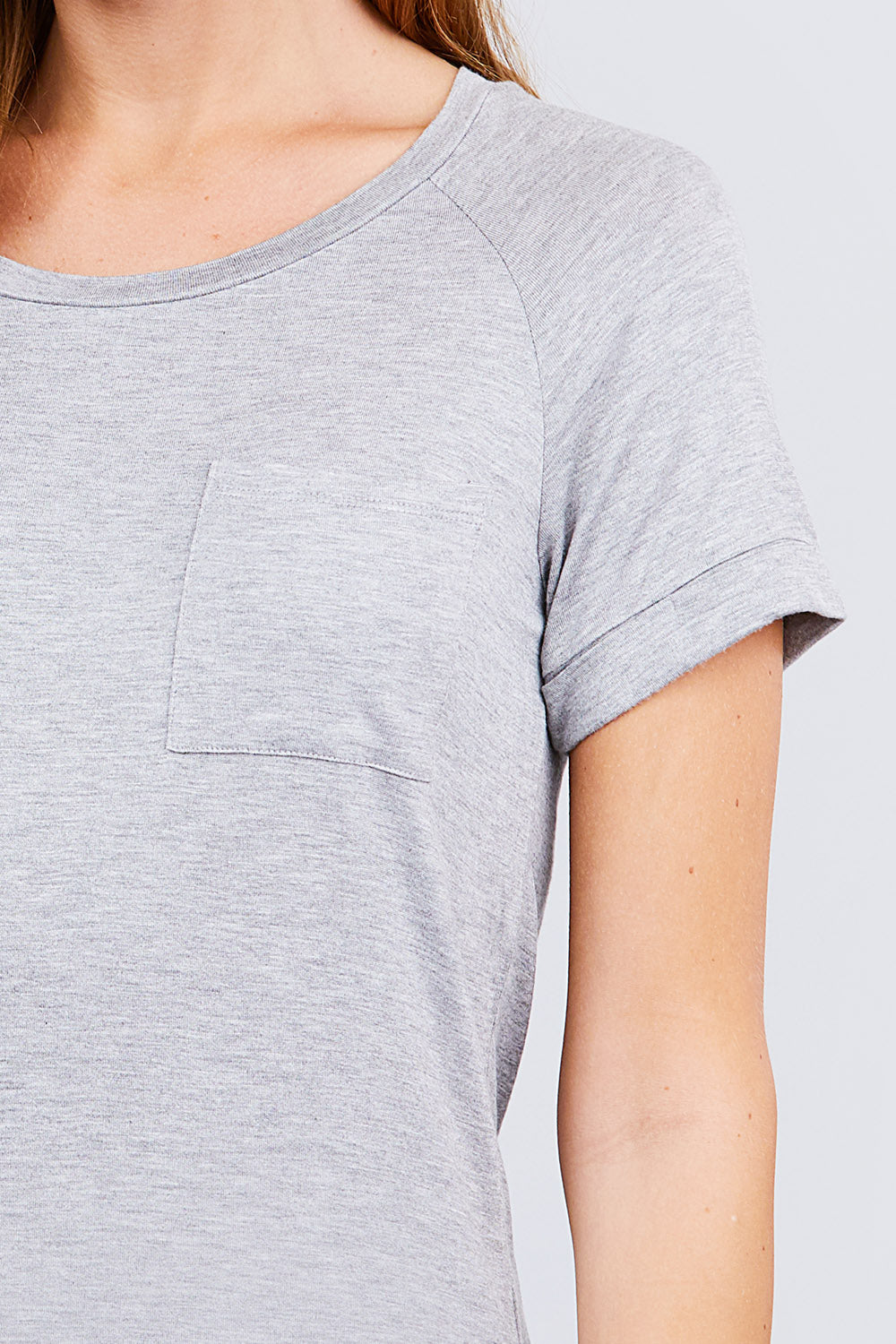 Women's Short Raglan Sleeve Round Neck Rayon Dolphin Hem T-Shirt Top - Grey