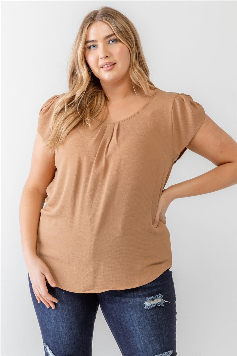 Women Plus Textured Crew Neck Top T-Shirt Cap Sleeve Soft Solid Tee (1X,2X,3X)