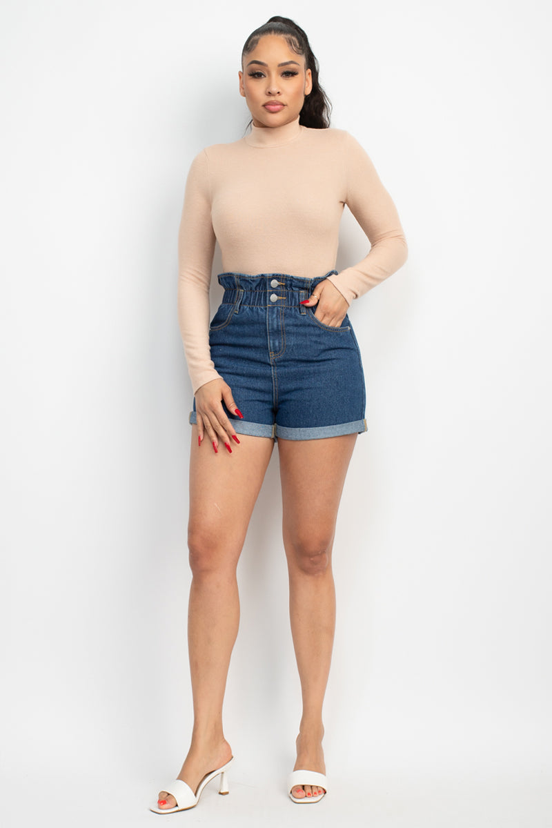 Women's Mock Neck Rayon Soft T-Shirt Long Sleeve Top Fitted Tee - Taupe