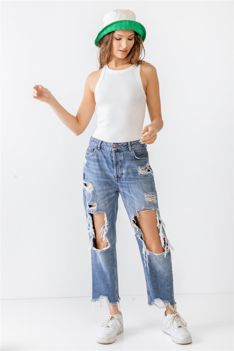 Women's Crew Neck Ribbed V Strap Open Back Sleeveless Bodysuit Top - Off White