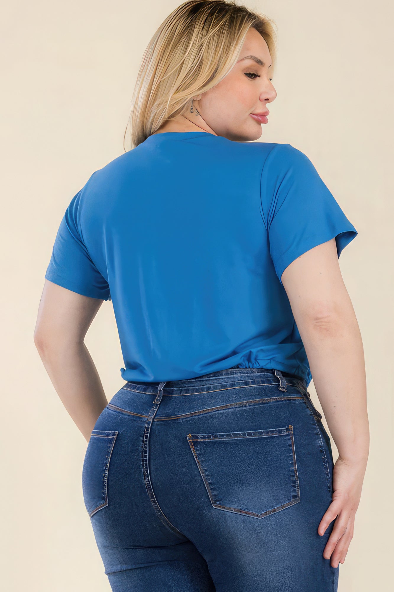 Women Crop Top Tee Tie Front Drawstring Short Sleeve Stretch T-Shirt (1X,2X,3X)