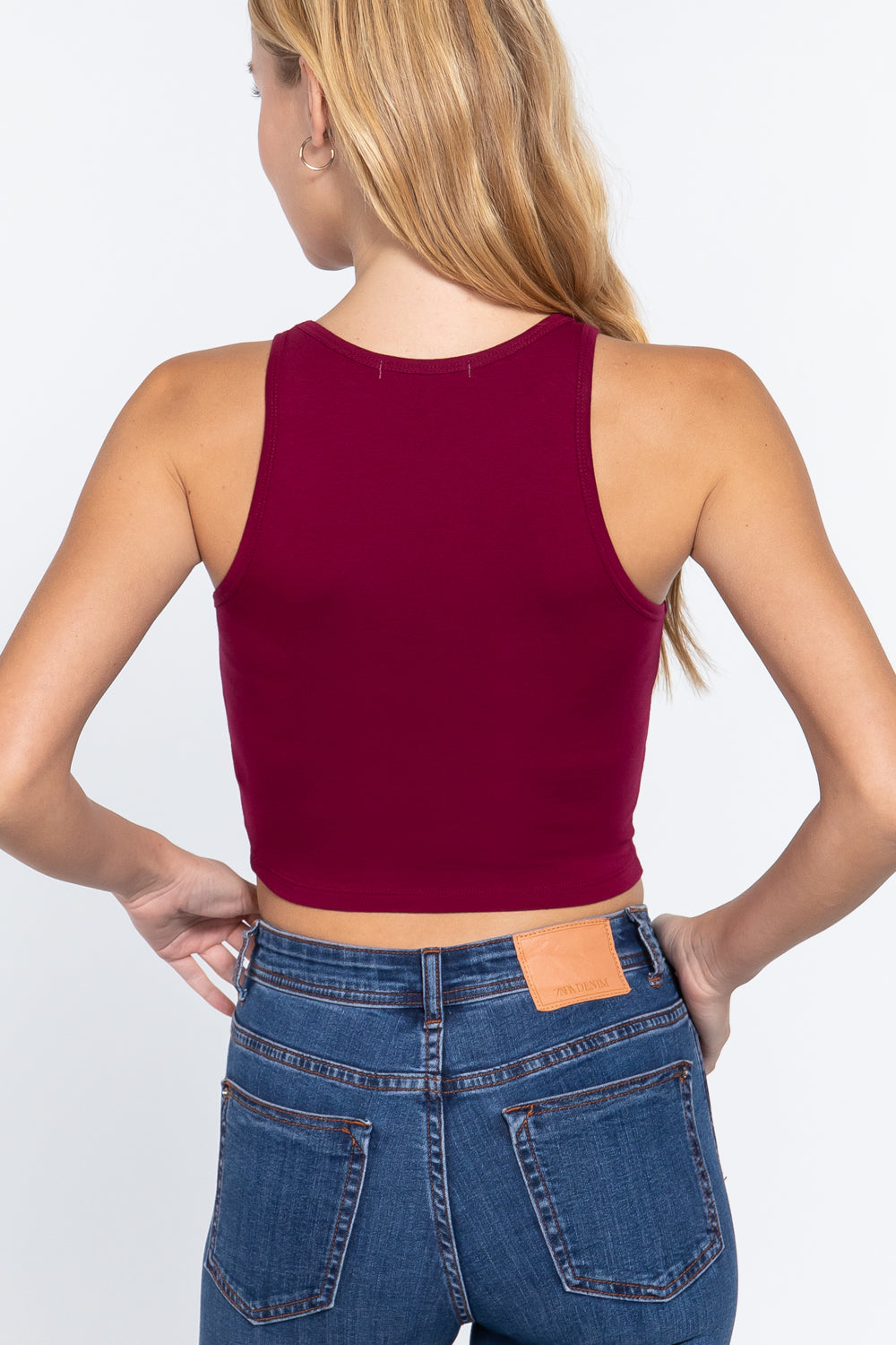 Women's Halter Neck Cropped Tank Top Casual Sleeveless - Burgundy