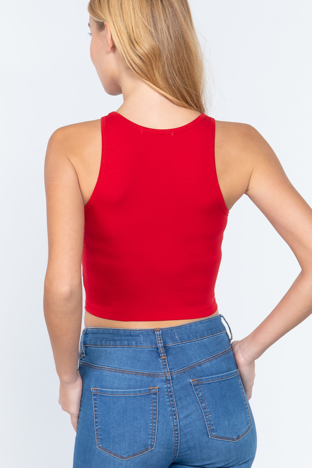 Women's Halter Neck Cropped Tank Top Casual Sleeveless - Bold Red