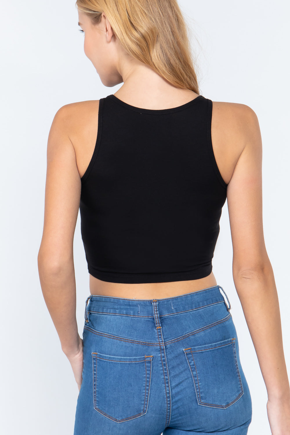 Women's Halter Neck Cropped Tank Top Casual Sleeveless - Black