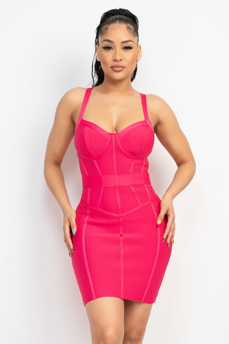 Women's Sweetheart Neck Wide Strap Bandage Dress Mini Tank Bodycon Bustier Top