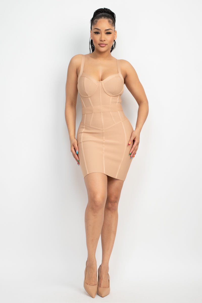 Women's Sweetheart Neck Wide Strap Bandage Dress Mini Tank Bodycon Bustier Top