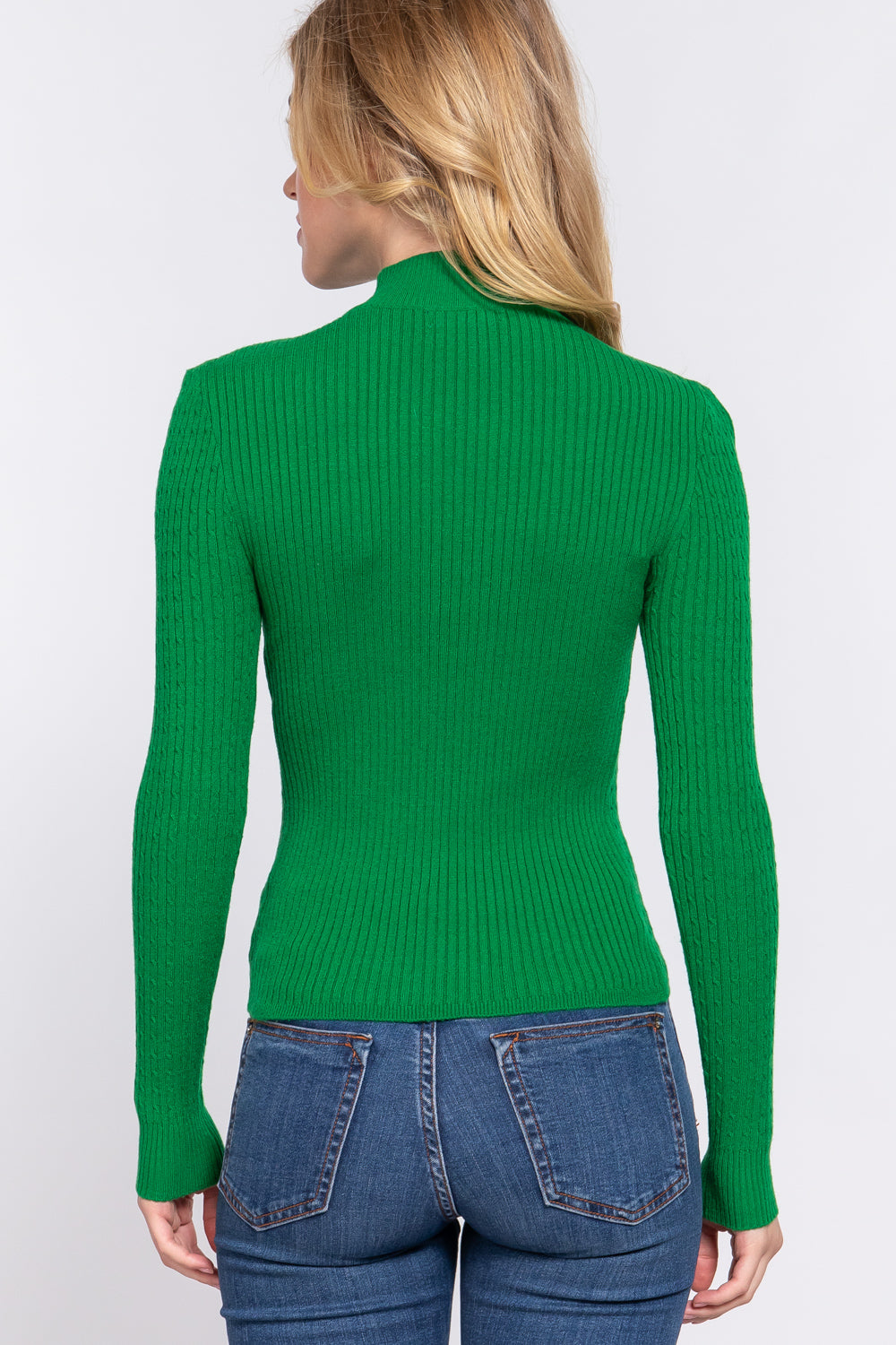 Women's Long Sleeve Mock Neck Rib Soft Sweater - Green