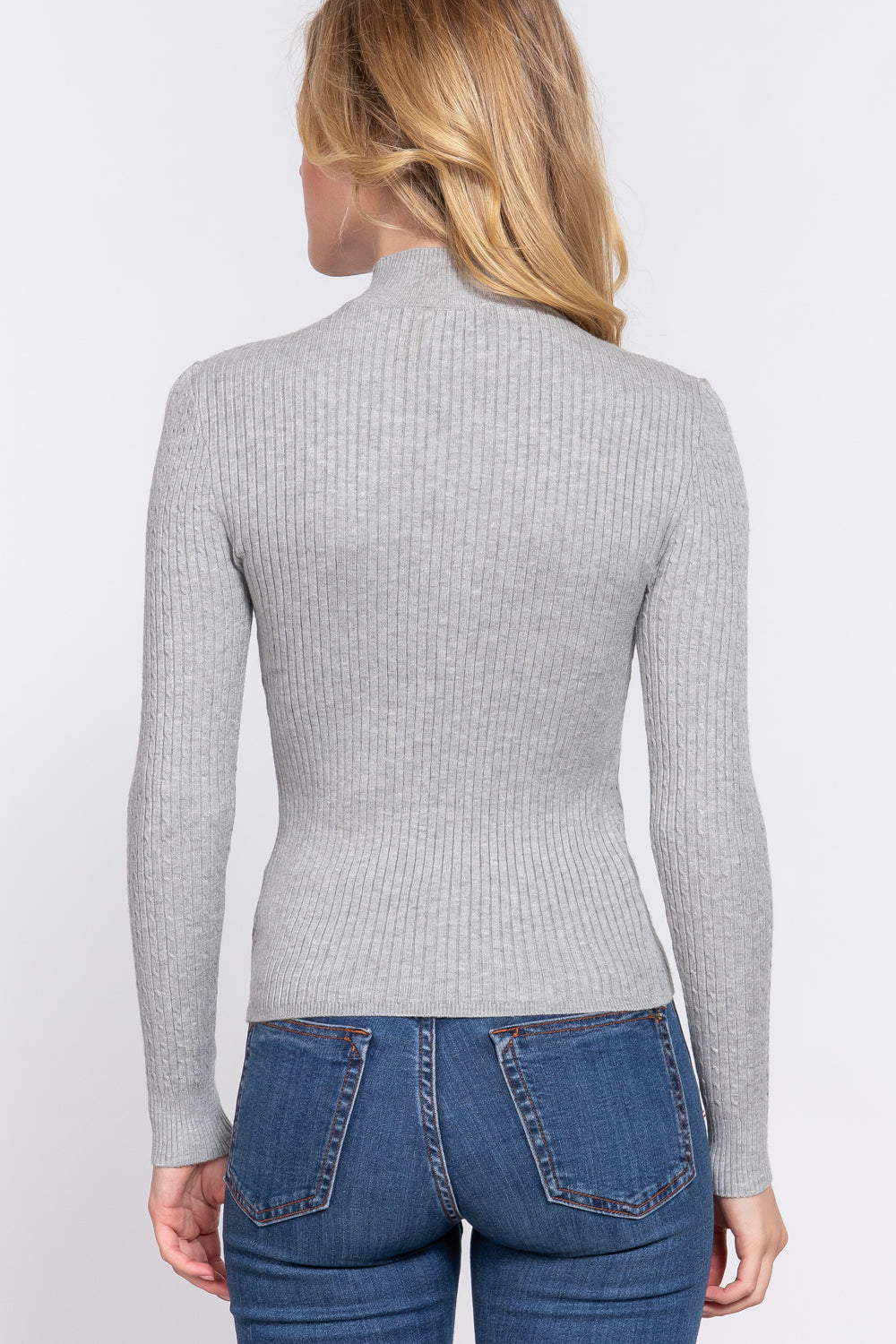 Women's Long Sleeve Mock Neck Rib Soft Sweater - Heather Grey