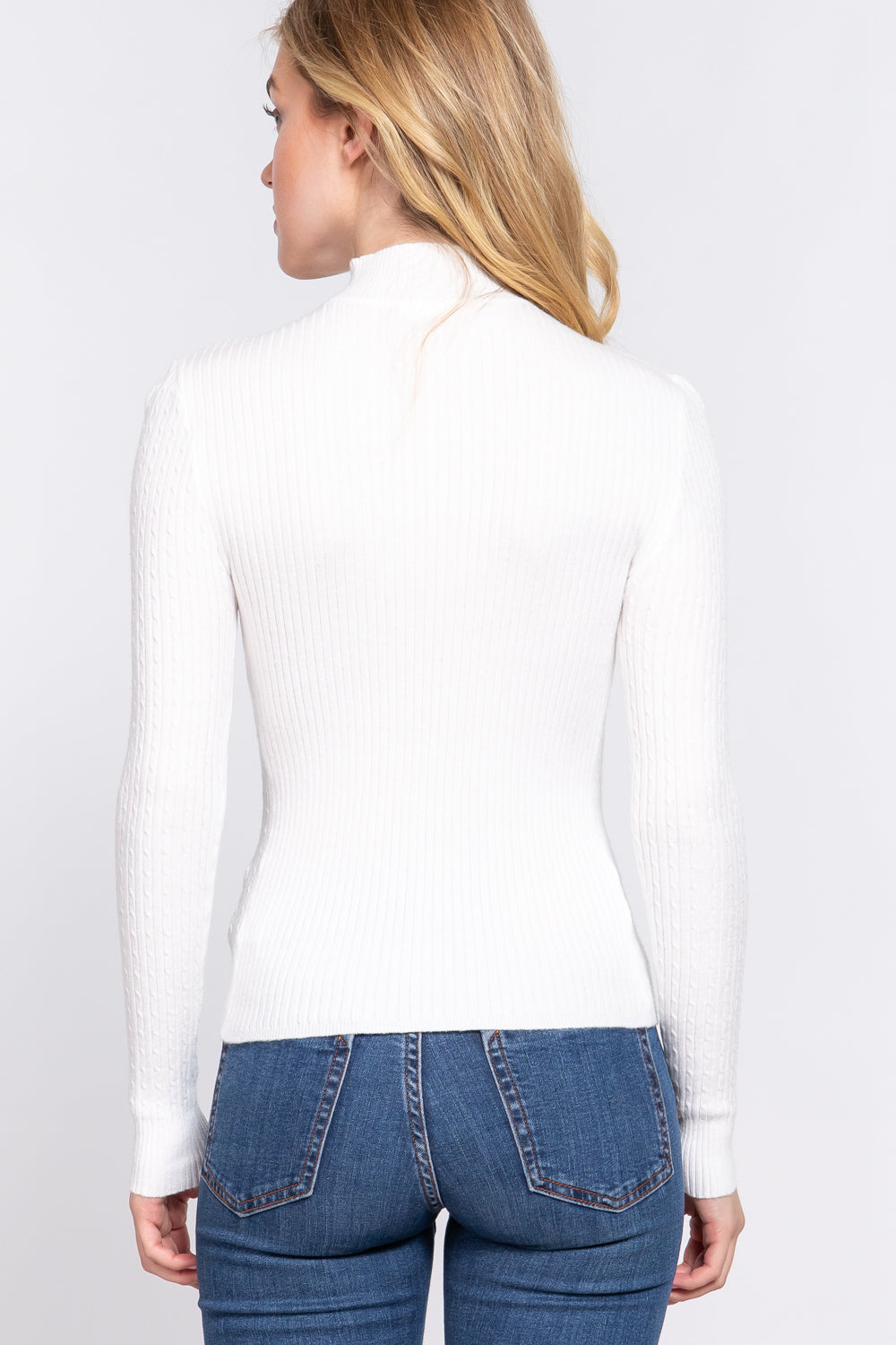 Women's Long Sleeve Mock Neck Rib Soft Sweater - Off White