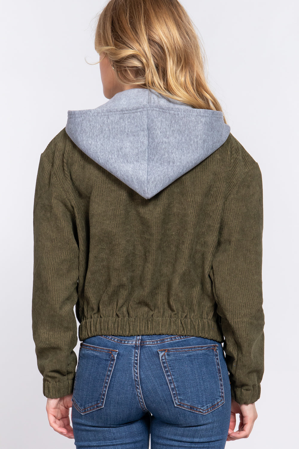 Women's Long Sleeve Inside Hoodie Corduroy Jacket Cropped Cozy Coat