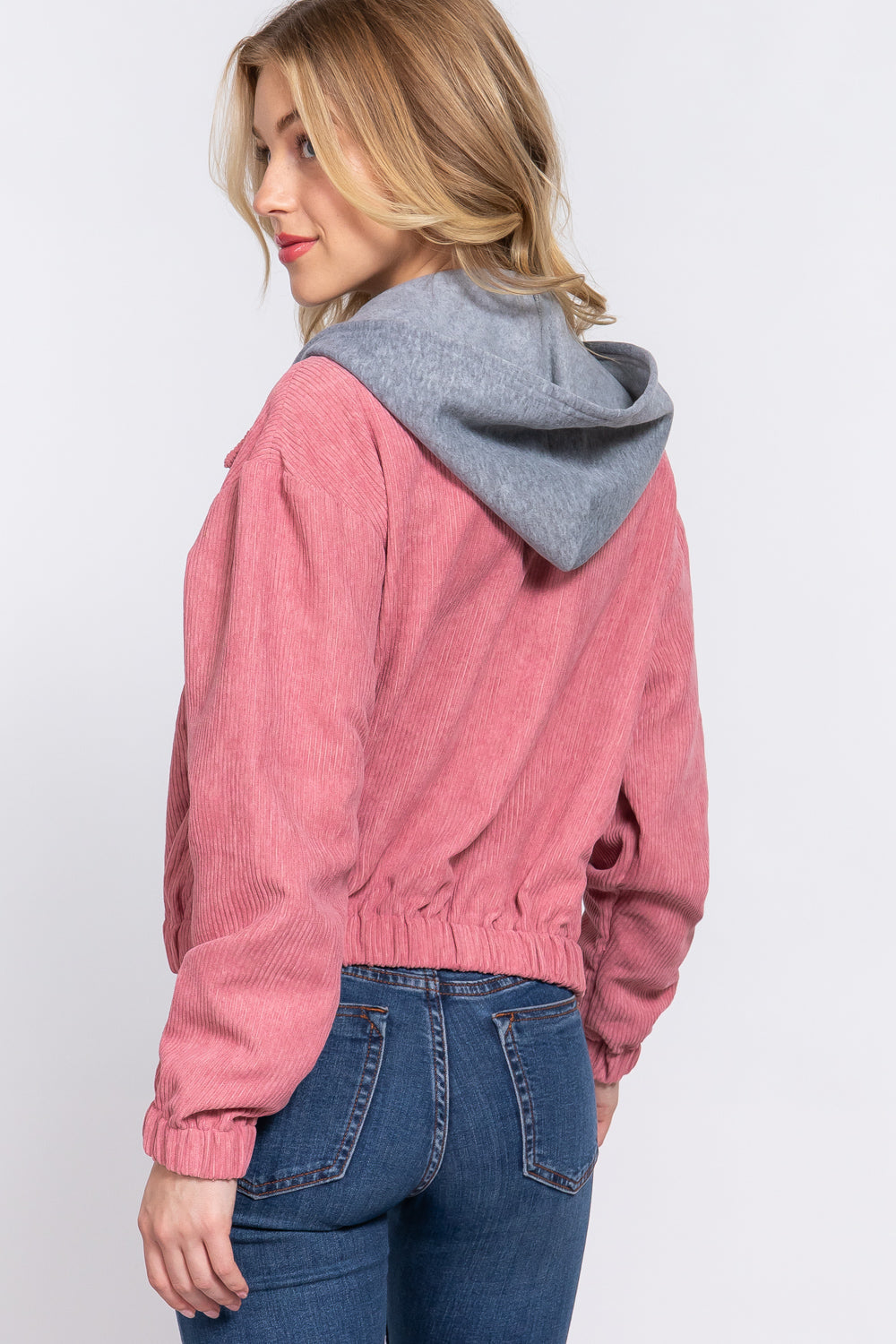 Women's Long Sleeve Inside Hoodie Corduroy Jacket Cropped Cozy Coat