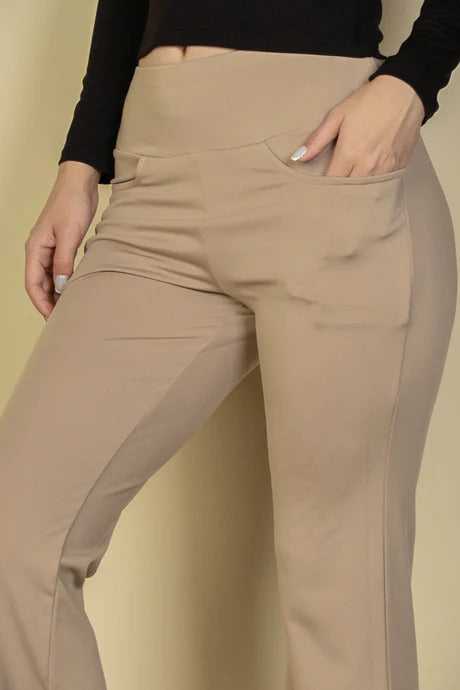 Women's High Waisted Flared Leg Pants Stretchy Pocket Solid Casual Lounge