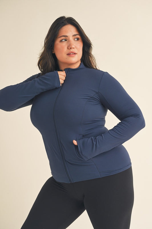 Women's Plus Butter Soft Cozy Full-Zip Jacket Stretch Fitted Top Pockets - Blue