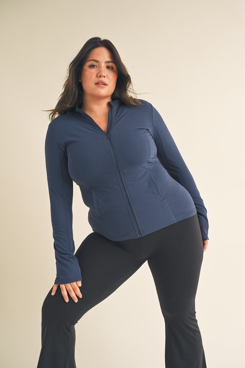 Women's Plus Butter Soft Cozy Full-Zip Jacket Stretch Fitted Top Pockets - Blue