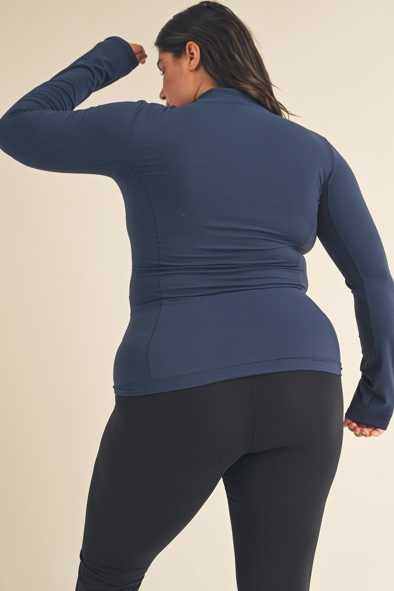 Women's Plus Butter Soft Cozy Full-Zip Jacket Stretch Fitted Top Pockets - Blue