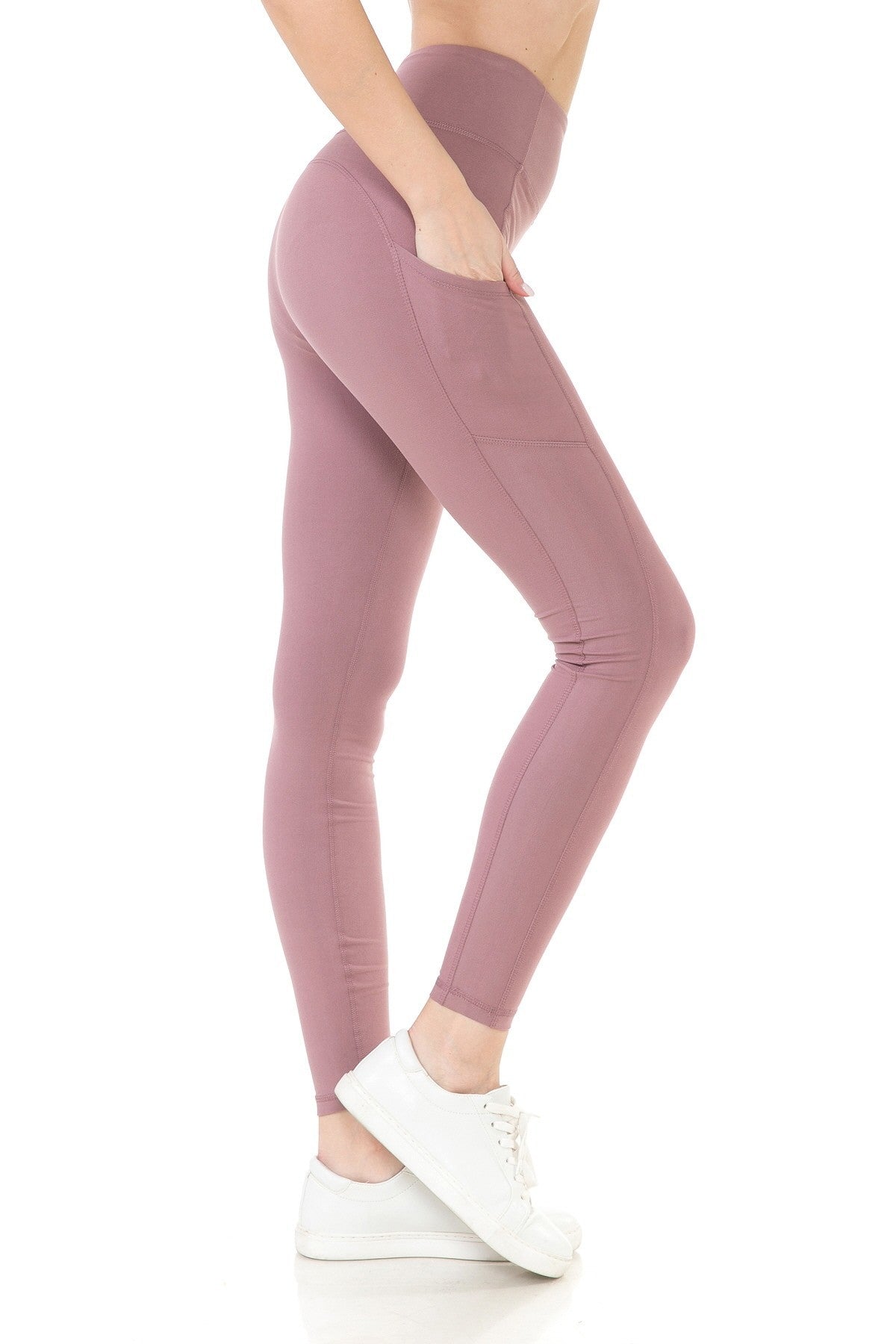 Women's High Waist Yoga Pants Stretch Knit Solid Leggings Gym Fitness Pockets