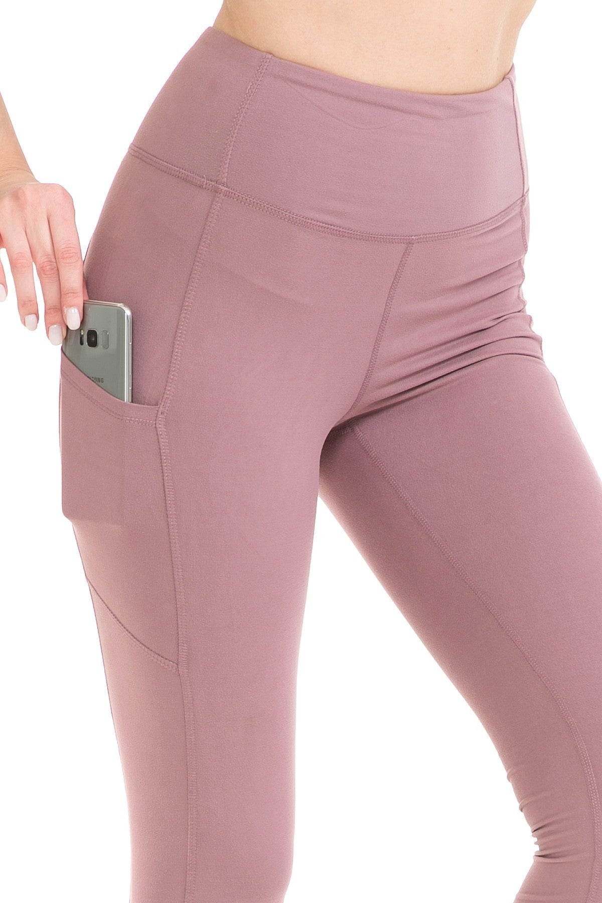 Women's High Waist Yoga Pants Stretch Knit Solid Leggings Gym Fitness Pockets
