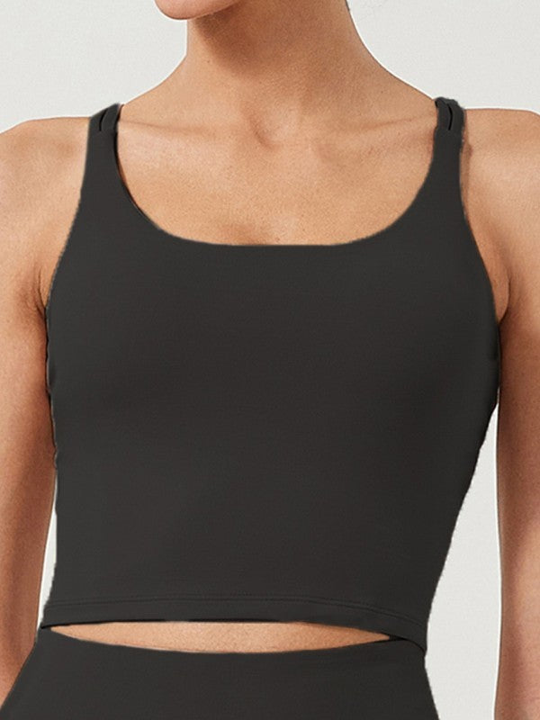 Women Mesh Padded Sports Bra Criss Cross Back Workout Yoga Crop Top - Black