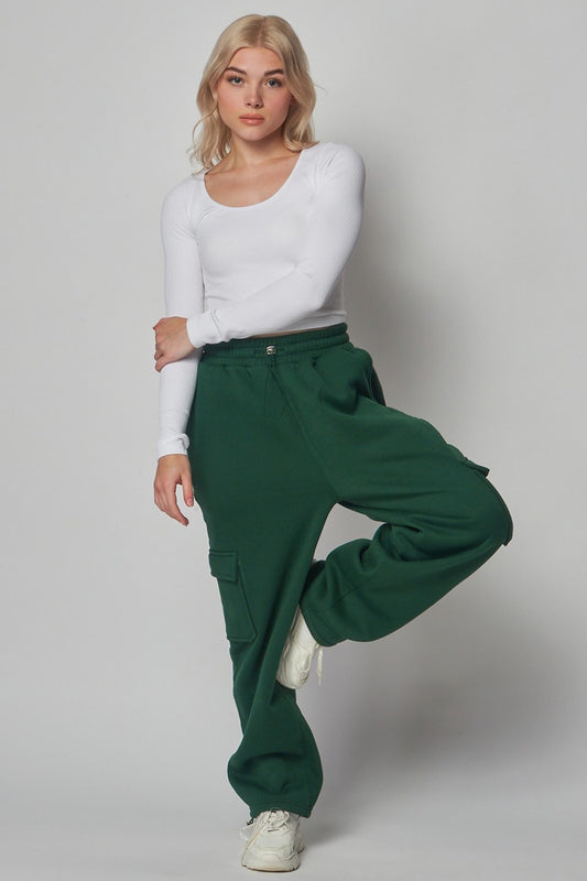 Women's Fleece Lined Cargo Jogger Pants Drawstring Waistband Sweatpants Lounge