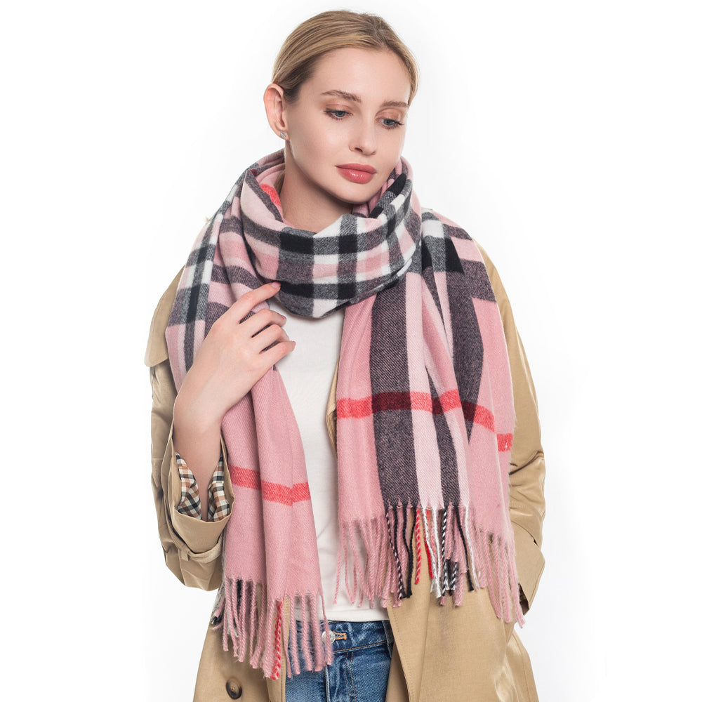Women's Fashion Check Tassel Oblong Scarves Warm Winter Light Weight Scarf