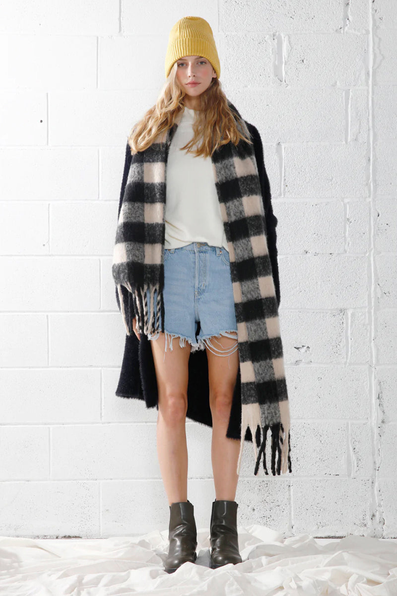 Women's Plaid Pattern Mohair-feel Warm Winter Light Weight Scarf