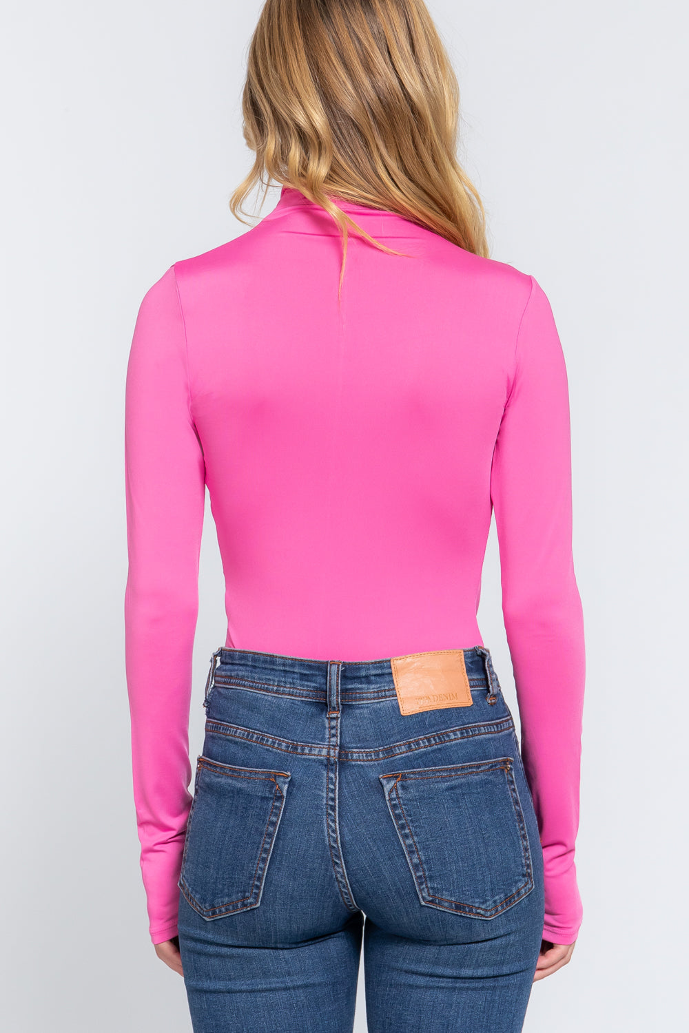 Women's Long Sleeve High Neck Shirring Ity Knit Bodysuit - Pink