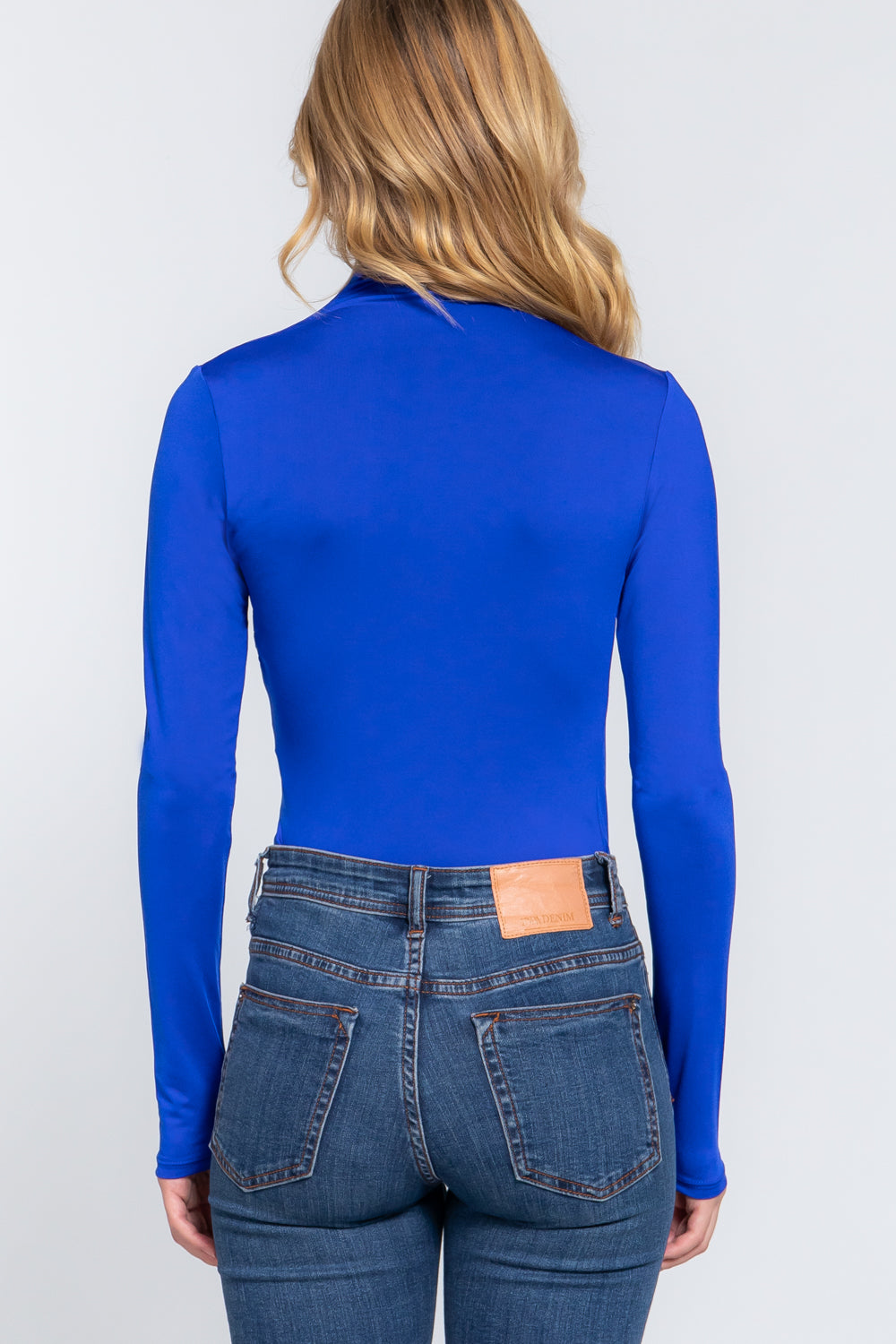 Women's Long Sleeve High Neck Shirring Ity Knit Bodysuit - Royal Blue