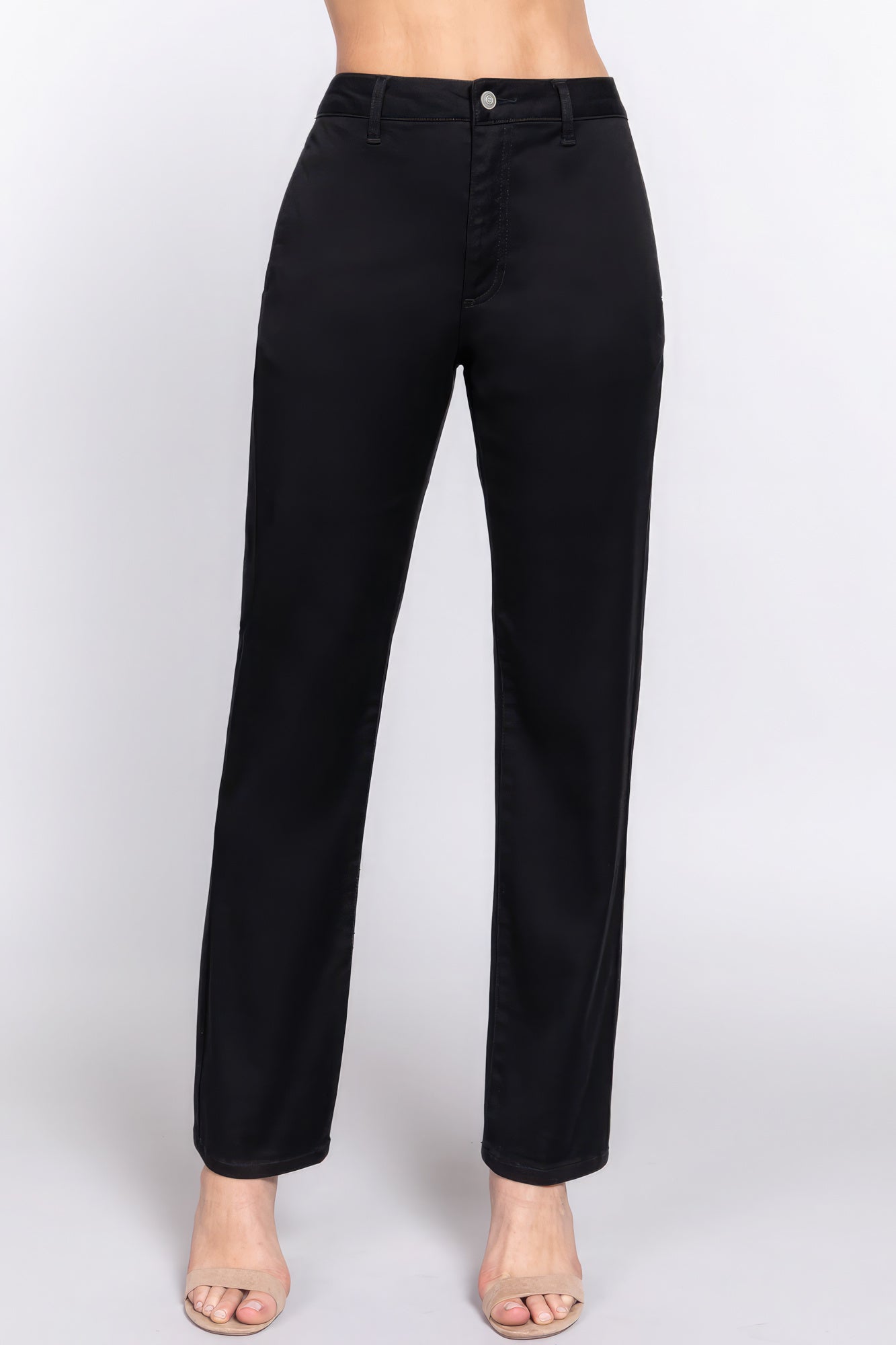 Women's Cotton Twill Long Pants Straight Leg Fit Casual Business Work Solid