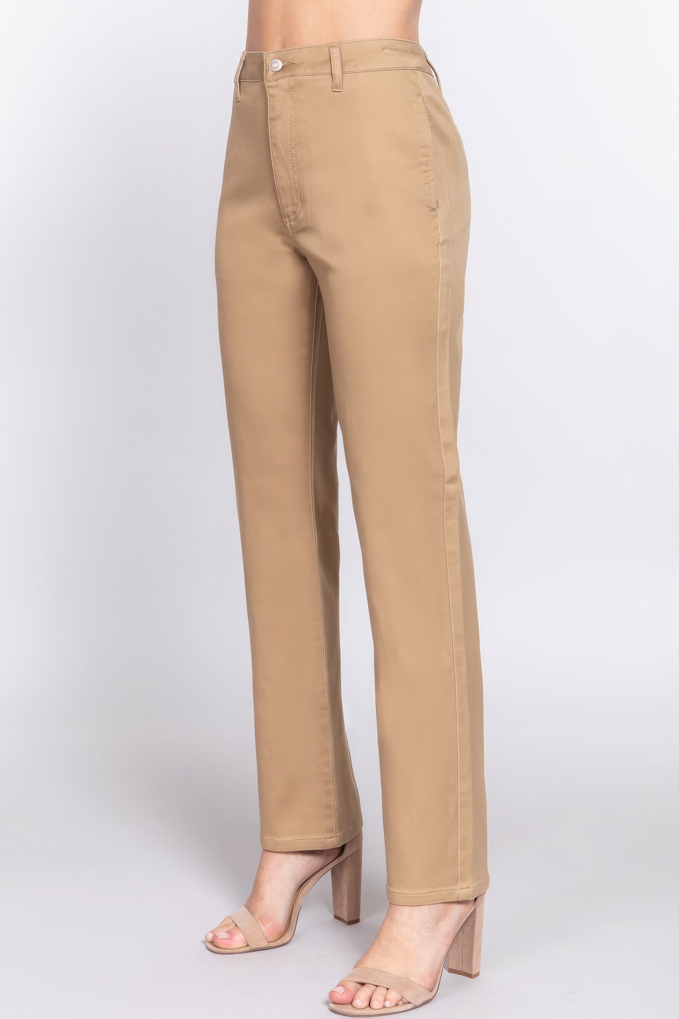 Women's Cotton Twill Long Pants Straight Leg Fit Casual Business Work Solid