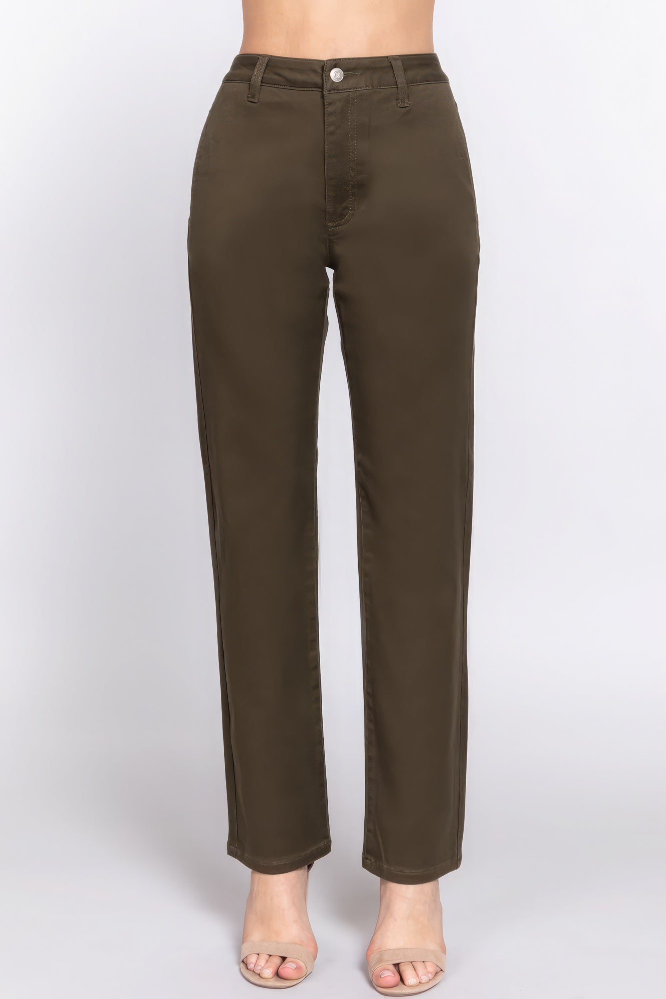 Women's Cotton Twill Long Pants Straight Leg Fit Casual Business Work Solid